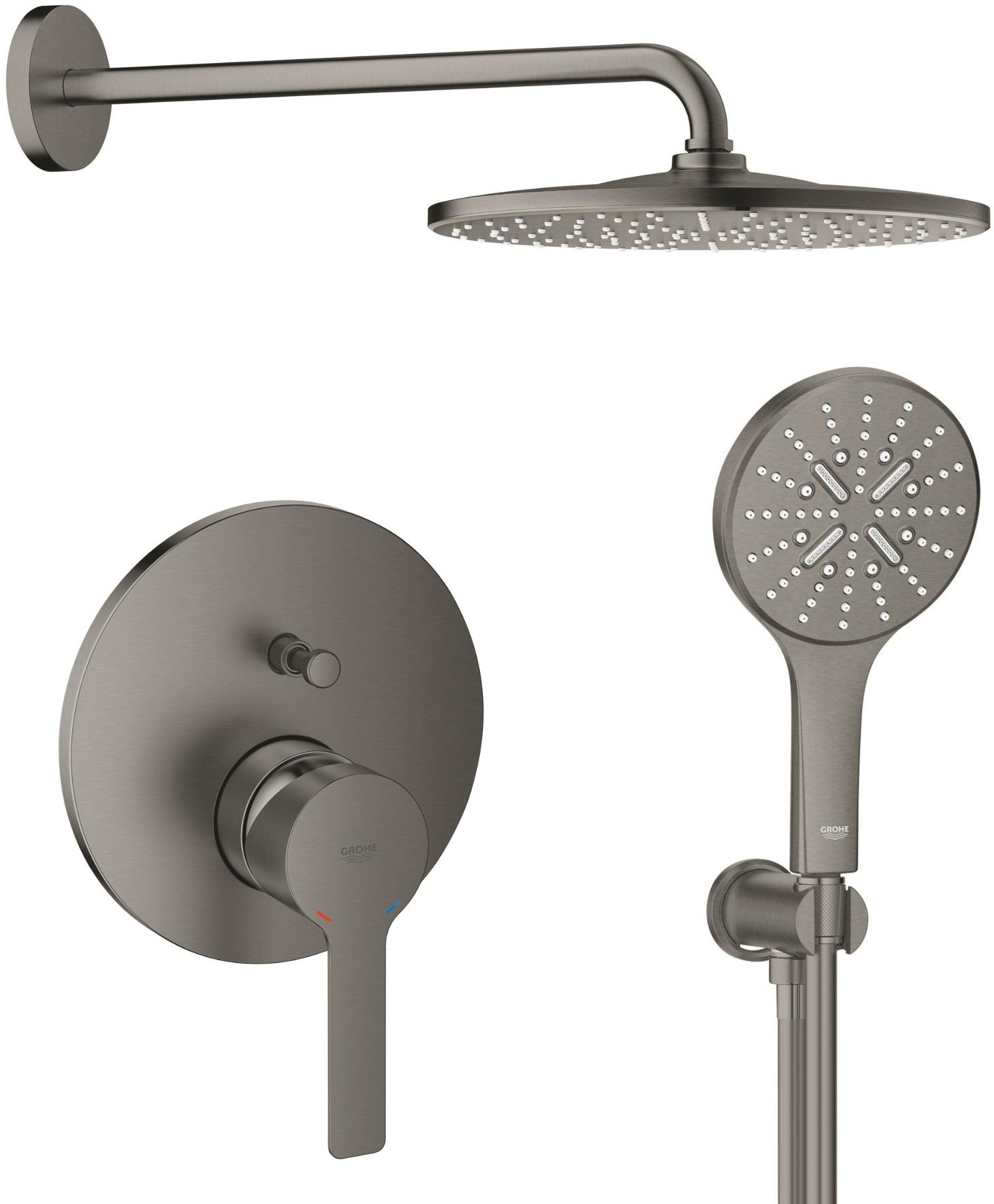 Zestaw Grohe Lineare bateria wannowo-prysznicowa podtynkowa z deszczownicą i zestawem prysznicowym Brushed Hard Graphite ( 24064AL1, ...