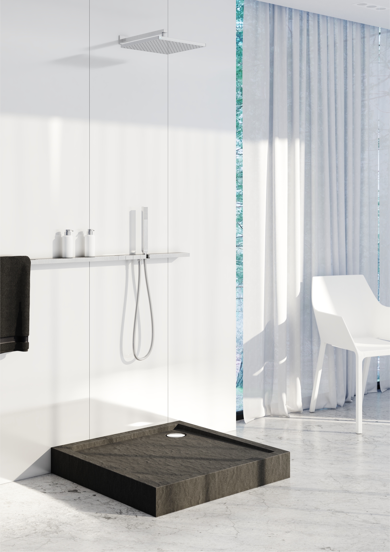 Schedline Cameron Black Stone brodzik 90x90 cm kwadratowy czarny 3ST.C1K-9090/C/ST