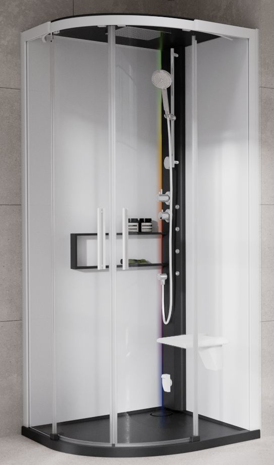 Novellini Glax 2 2.0 R kabina z hydromasażem 90x90 cm półokrągła parowa z brodzikiem czarna G22R90T5-1HU