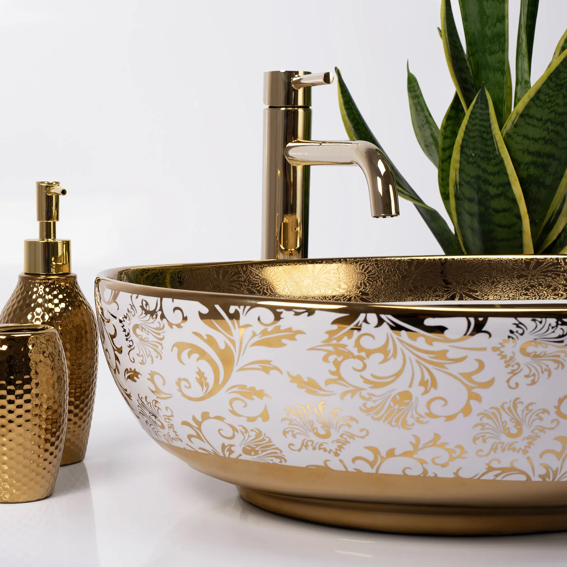 Rea Margot umywalka 52x40 cm owalna nablatowa biała-złota REA-U9650