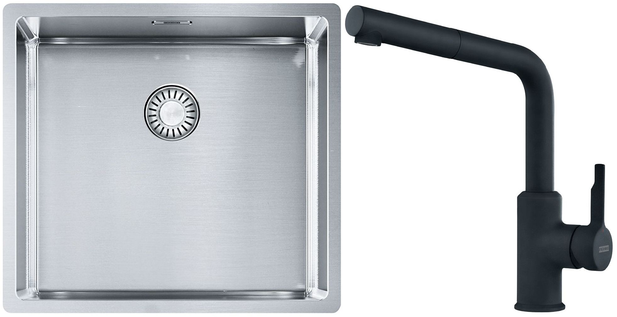 Franke Box BXX 210/110-45 zlewozmywak 49x45 cm stalowy z baterią kuchenną Urban czarny mat (1270453655, 1150627523)