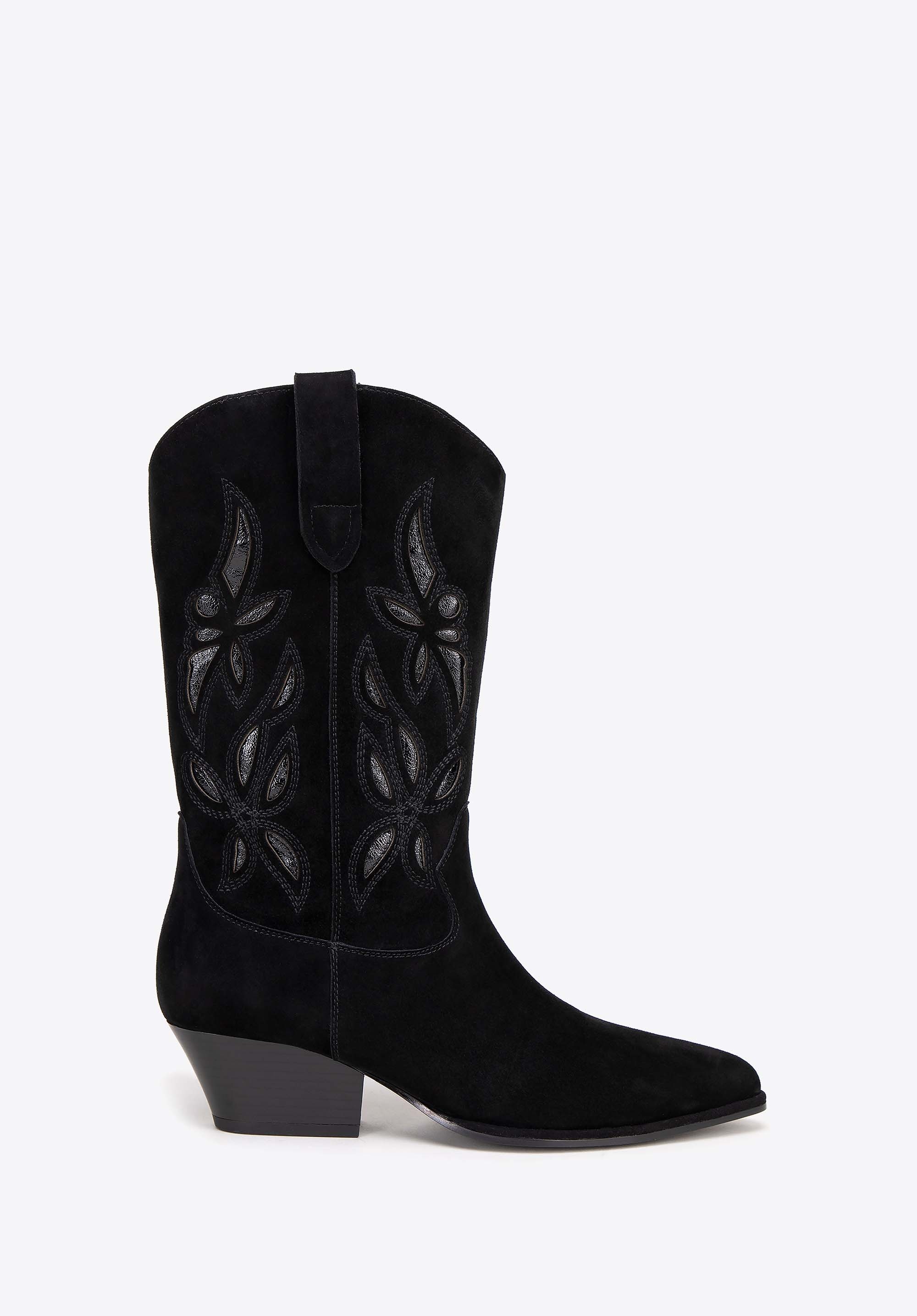 Damskie kowbojki z zamszu wsuwane czarne