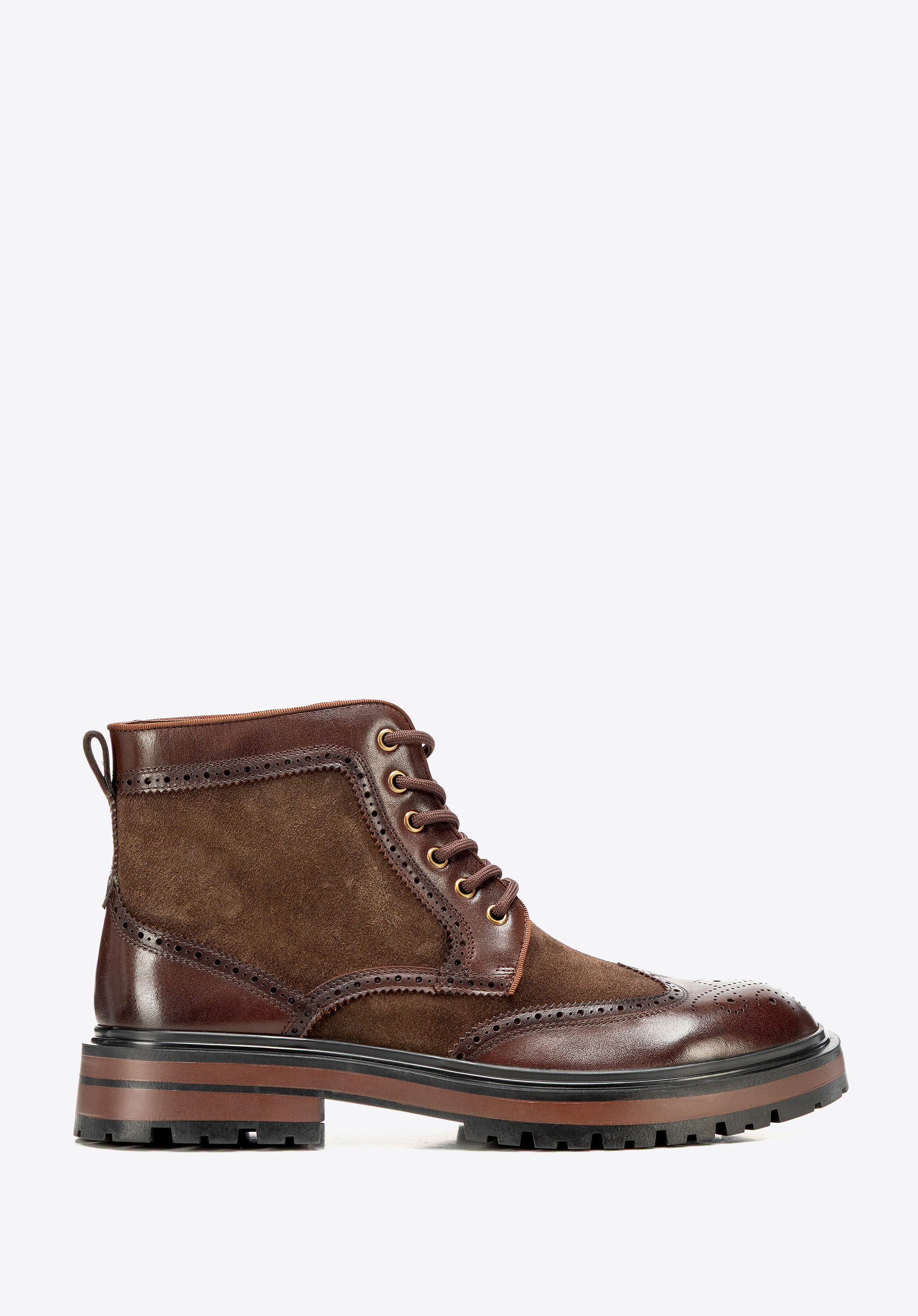 Męskie trzewiki ze skóry naturalnej z perforacjami brązowe