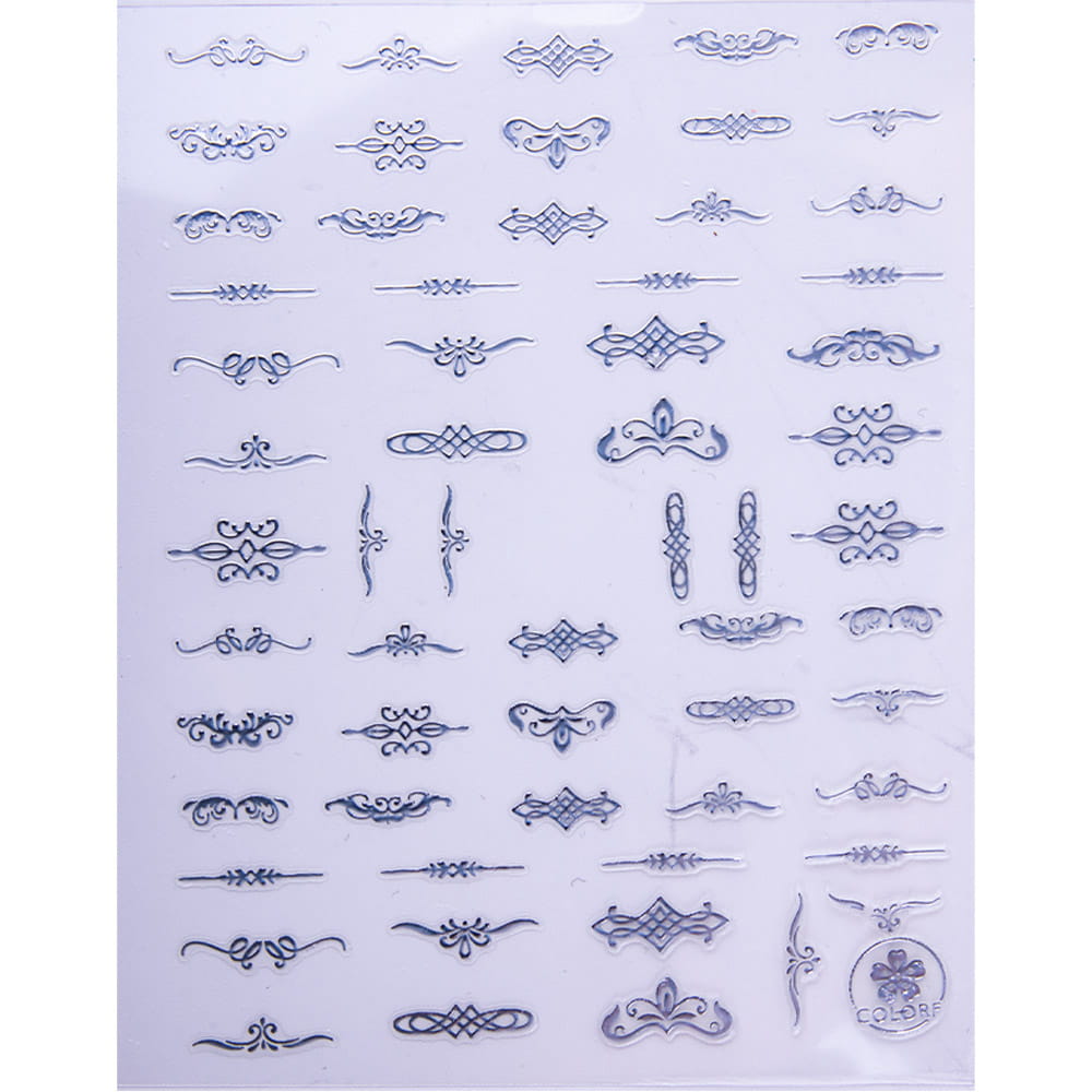Naklejki do paznokci cienkie samoprzylepne wzory ornamenty CB-175 srebrne