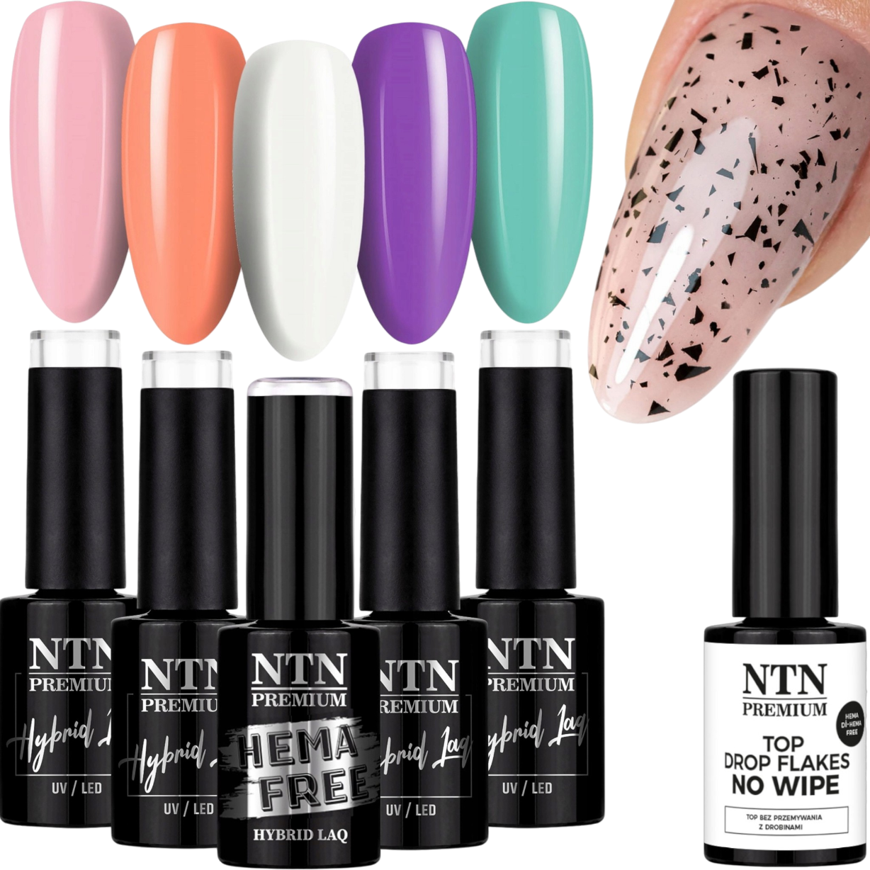 5x Lakier Hybrydowy NTN 5g Wiosna Spring Wiosenne Pastelowe Kolory Romantyczny Pastel + Top Przepiórcze Jajko