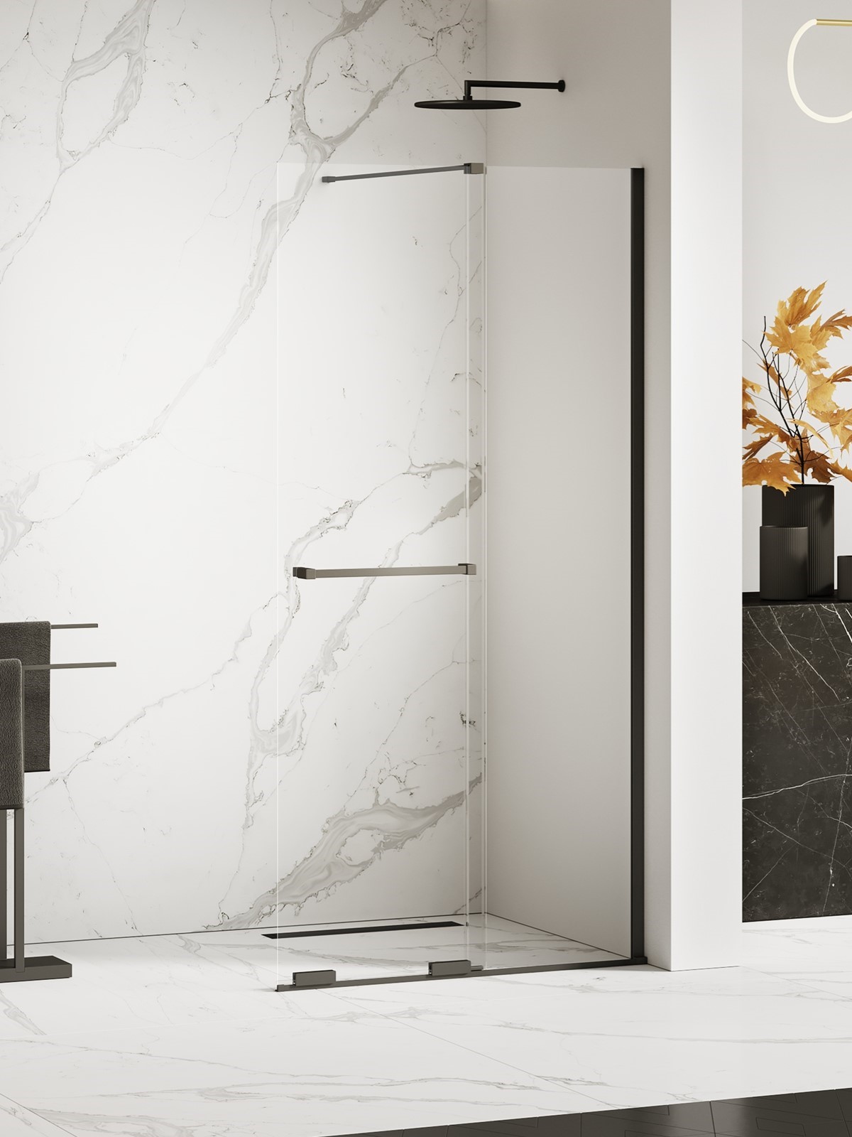 Darmowa Dostawa - Ścianka prysznicowa walk-in 90 cm czarny mat/szkło przezroczyste New Trendy Smart Black EXK6675