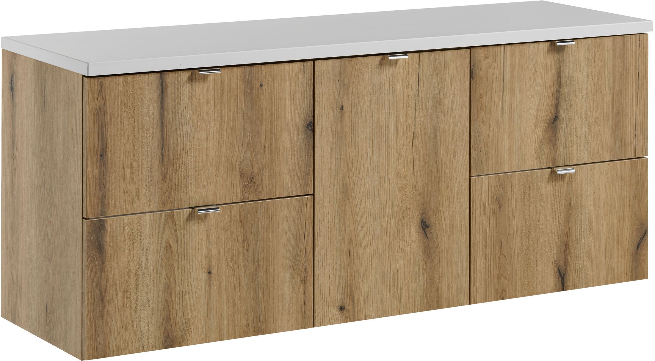 Darmowa Dostawa - Zestaw 2 szafek łazienkowych 140x40x57 cm podumywalkowa wisząca biała-dąb Comad Nova Oak SETNOABWHITE140CMS