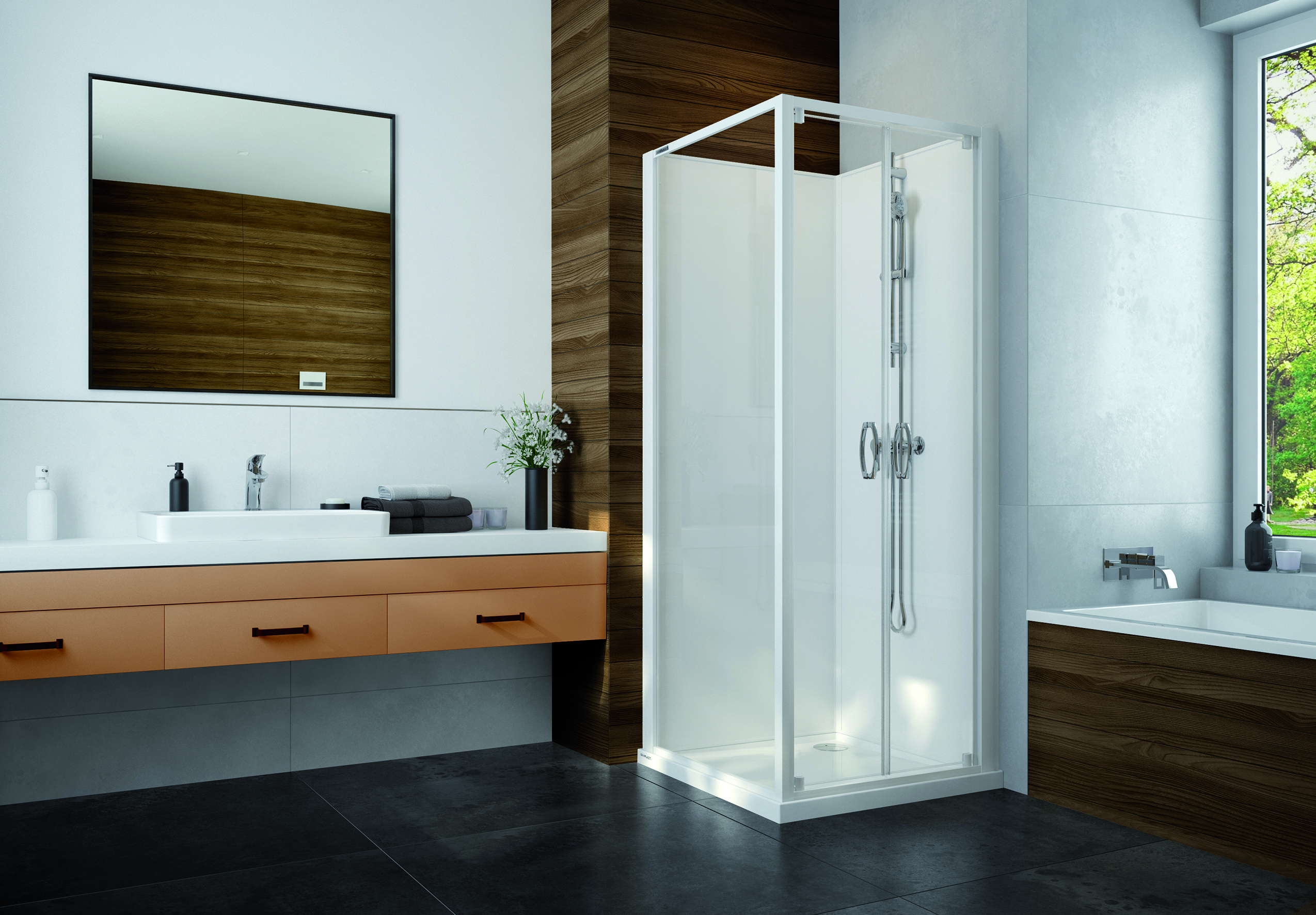 Darmowa Dostawa - Kabina z brodzikiem i zestawem prysznicowym 80x80 cm kwadratowa biały połysk/szkło przezroczyste Sanplast Basic Complete Mineral 