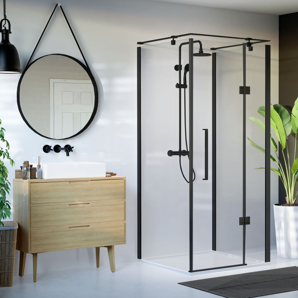 Darmowa Dostawa - Kabina prysznicowa 90x80 cm prostokątna czarny mat/szkło przezroczyste Sea-Horse Creative BKP248T0809XKP