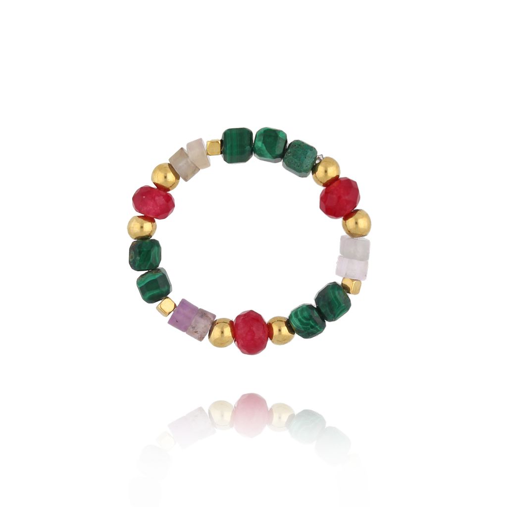 Pierścionek elastyczny z jadeitami i ametystami PSC0764 - By Dziubeka