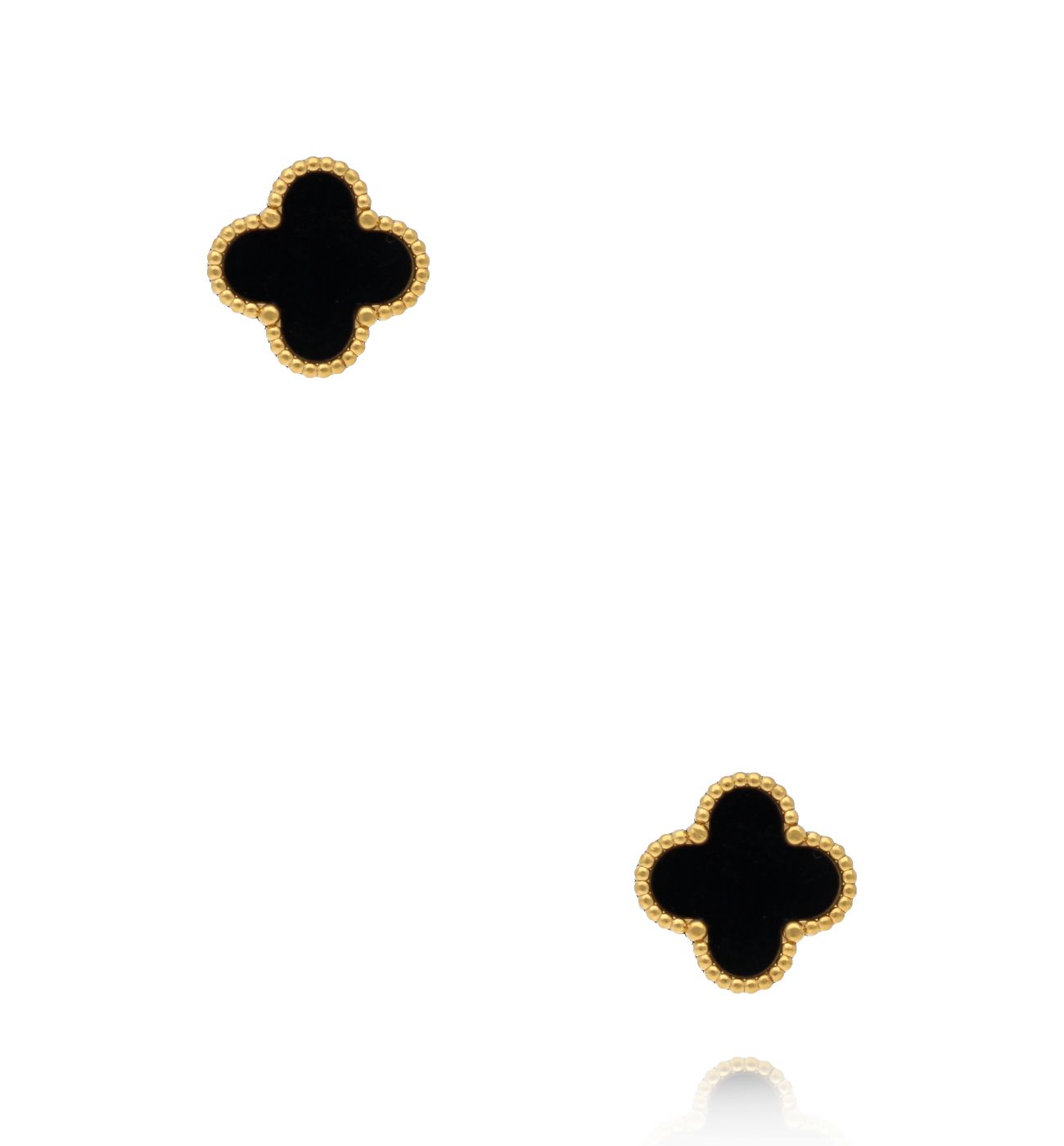 Kolczyki koniczynki z czarną emalią w złotej oprawie KSY0661