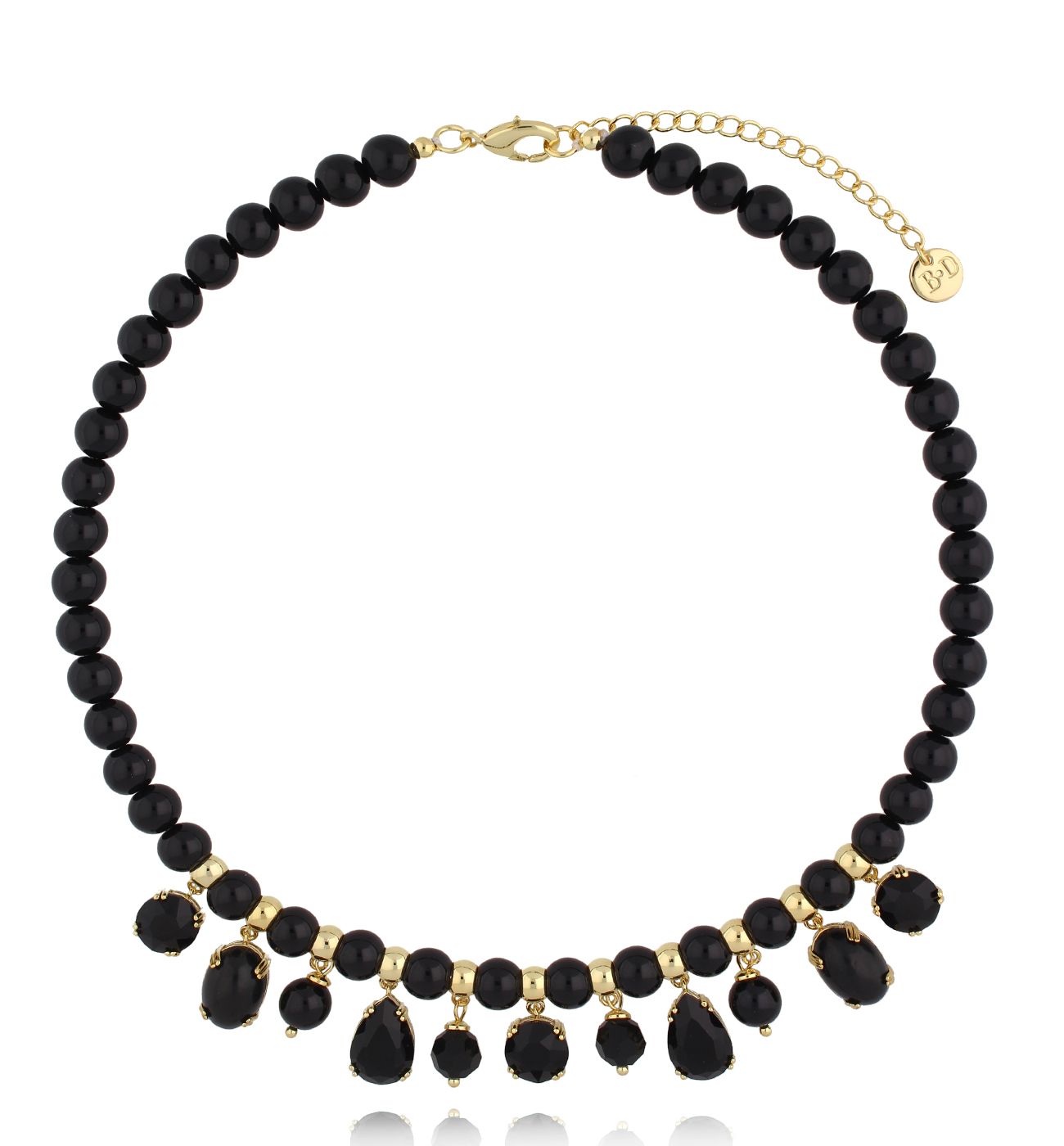 Naszyjnik z czarnych koralików z czarnymi zawieszkami NS0397