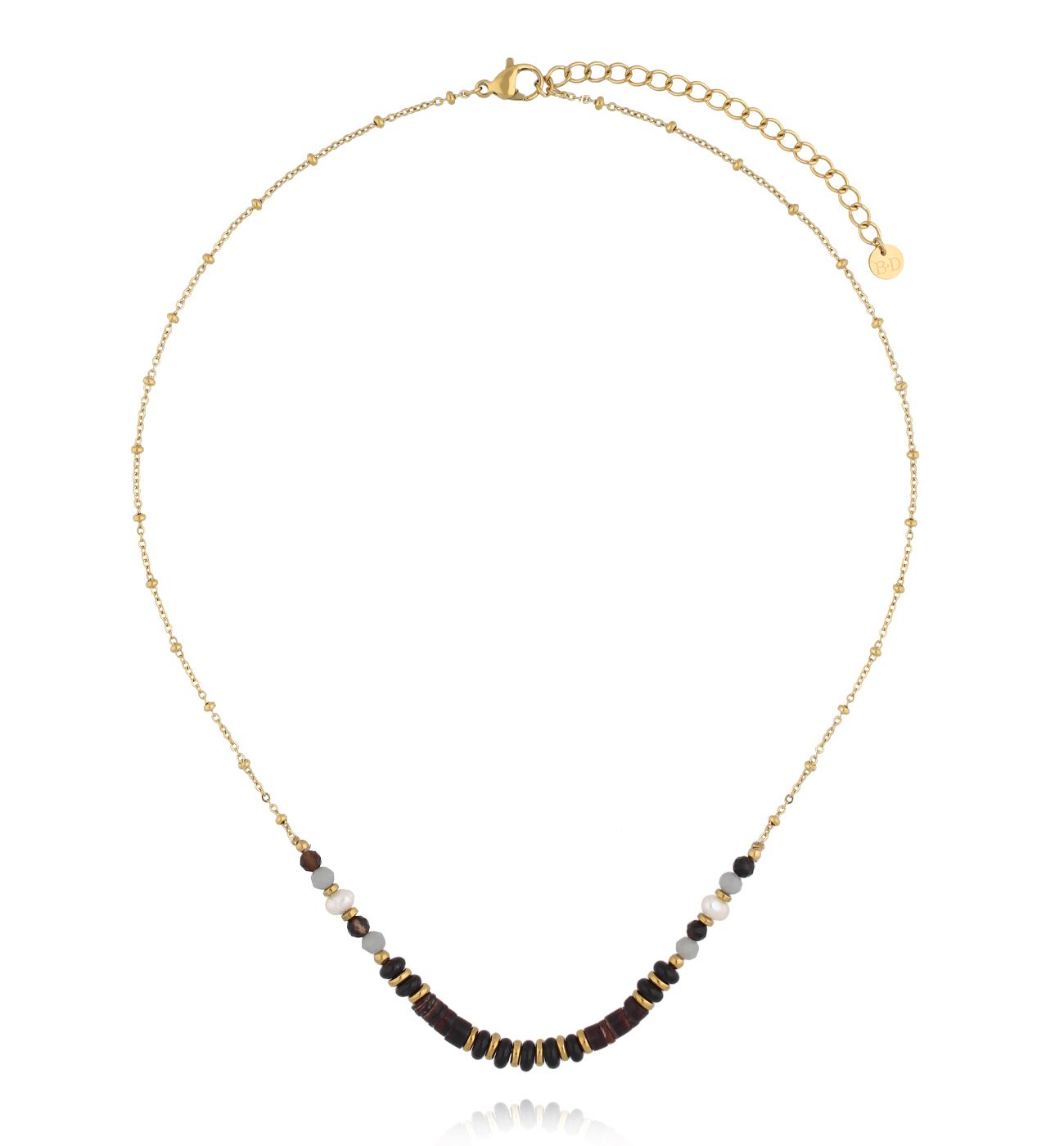 Naszyjnik z czarnego agatu, perły i muszli NPA1472