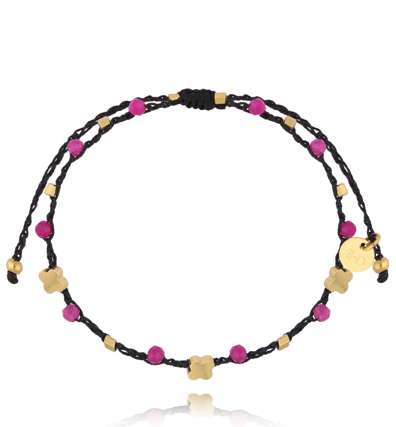 Bransoletka czarno fuksjowa z kamieniami i sznurkiem Allegro BSC1997