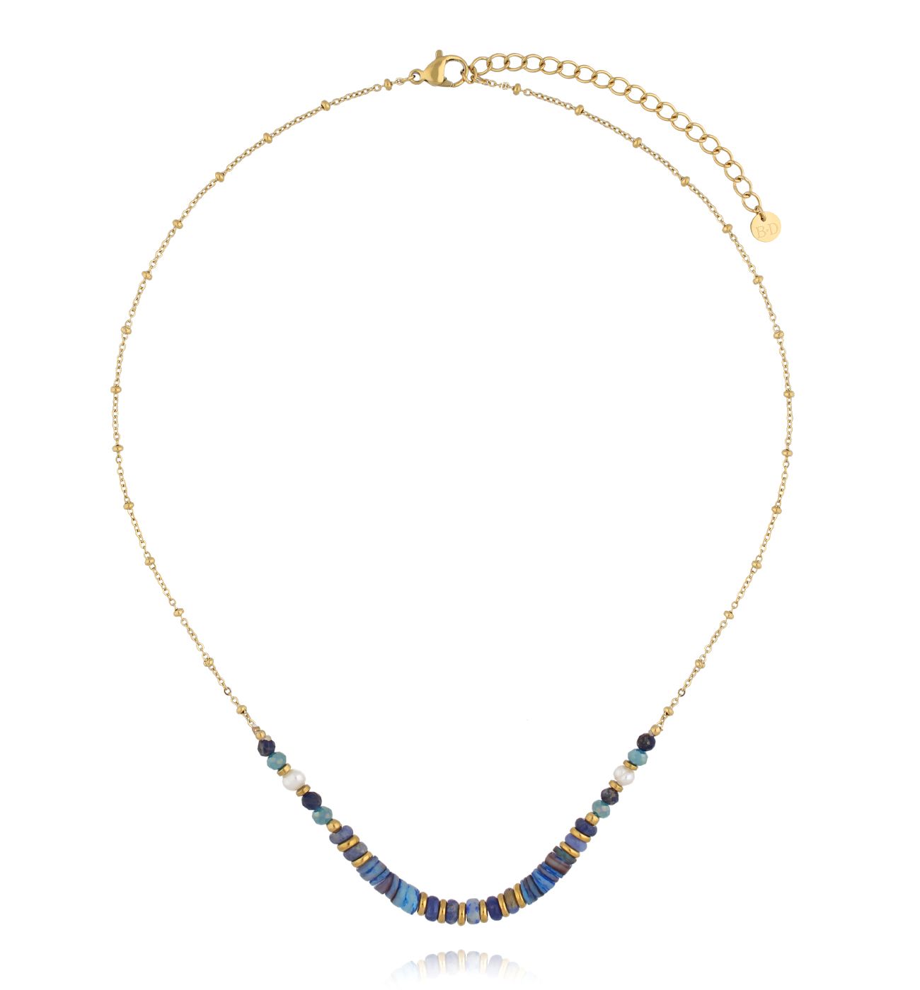 Naszyjnik z sodalitu, perły i muszli NPA1473