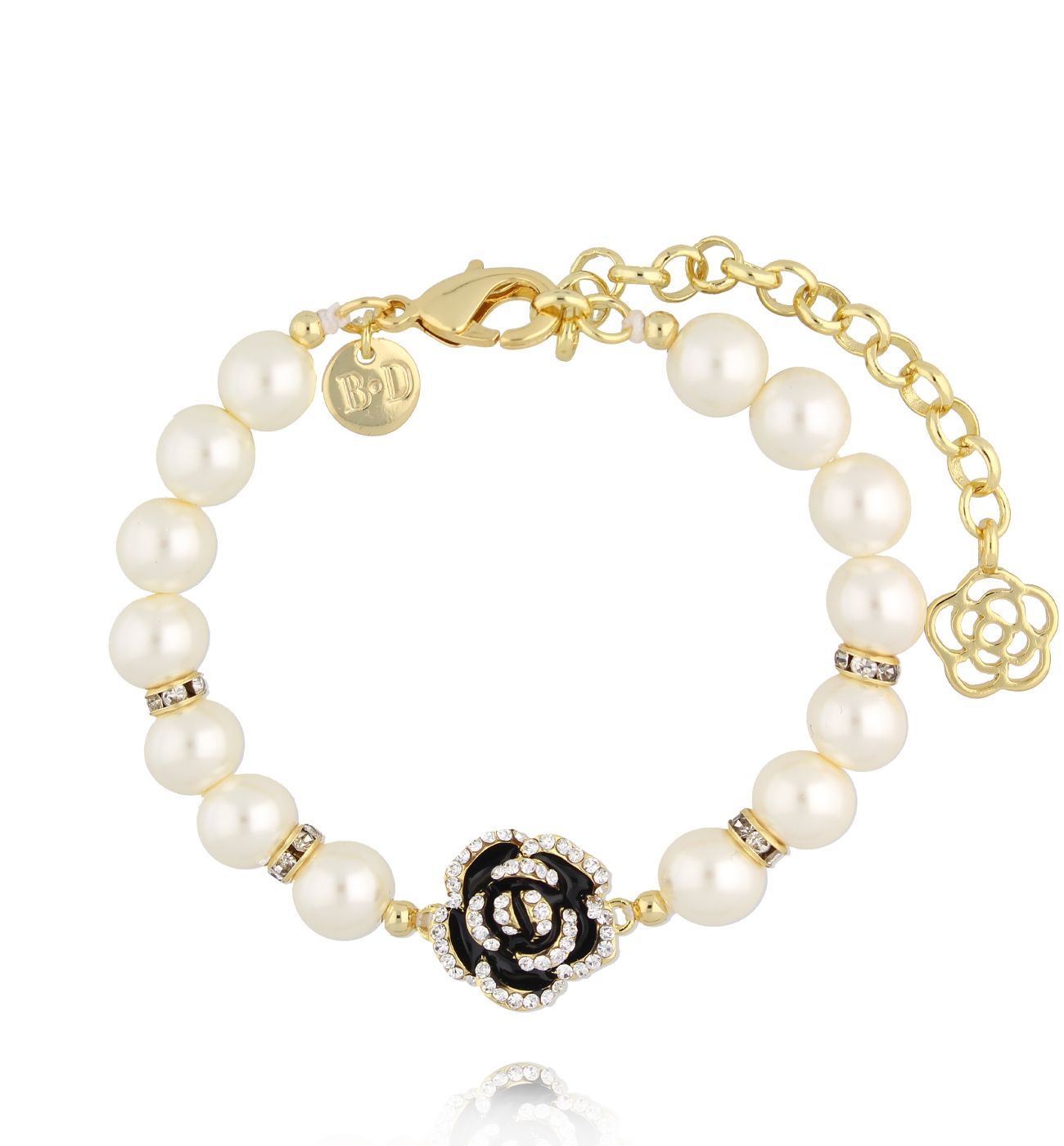 Bransoletka z pereł z ozdobną różą BSS0280 - By Dziubeka