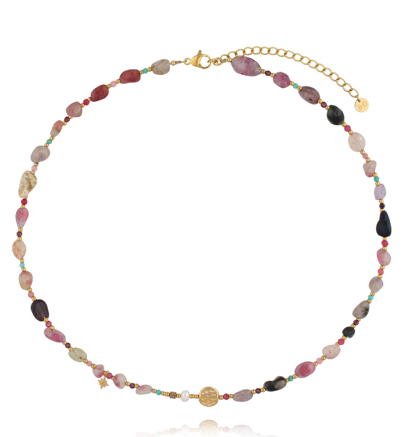 Naszyjnik z turmalinu, granatu, amazonitu i perły NEA0083 - By Dziubeka
