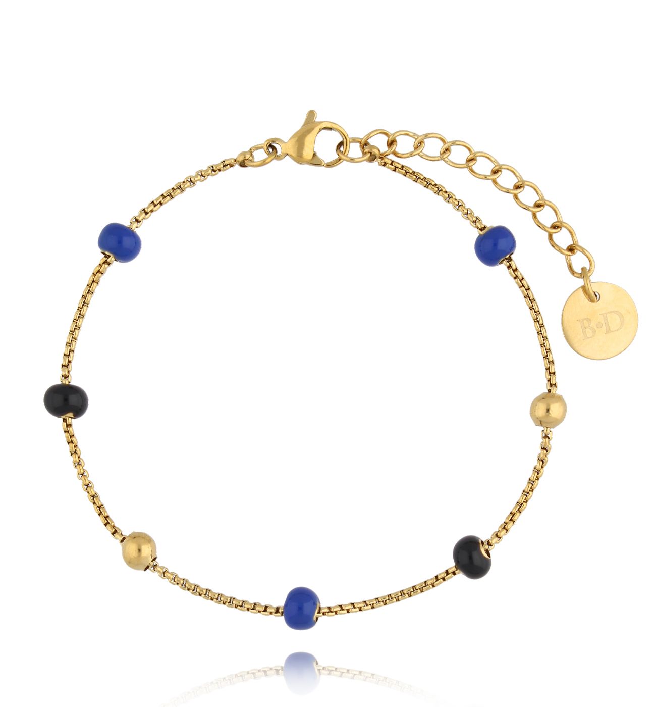 Bransoletka złota z granatowymi kulkami Luika - By Dziubeka