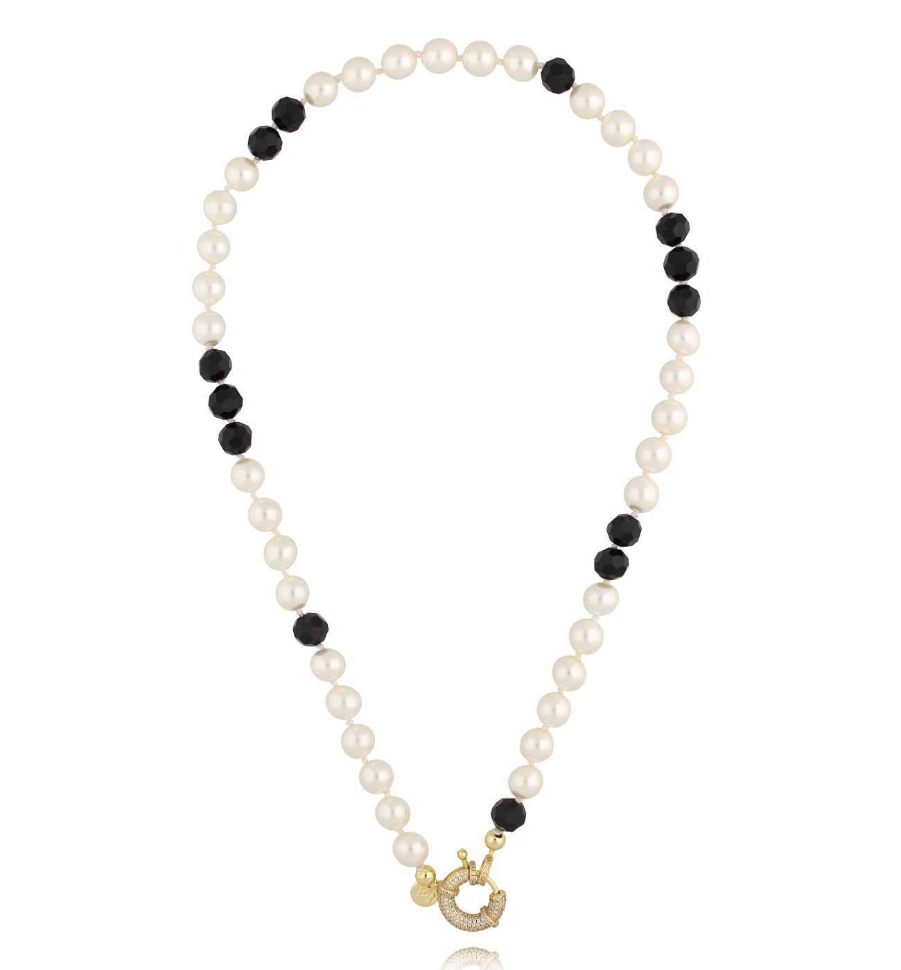 Naszyjnik perły i czarne fasetowane kamienie z ozdobnym zapięciem - By Dziubeka