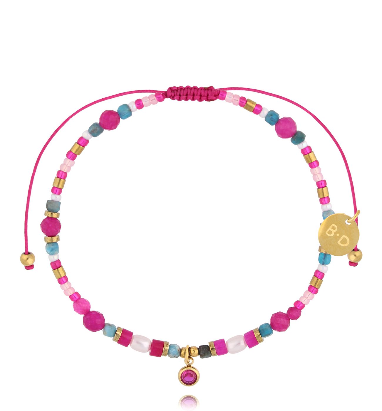 Bransoletka z jadeitami i apatytami fuksjowa BMT0279 - By Dziubeka