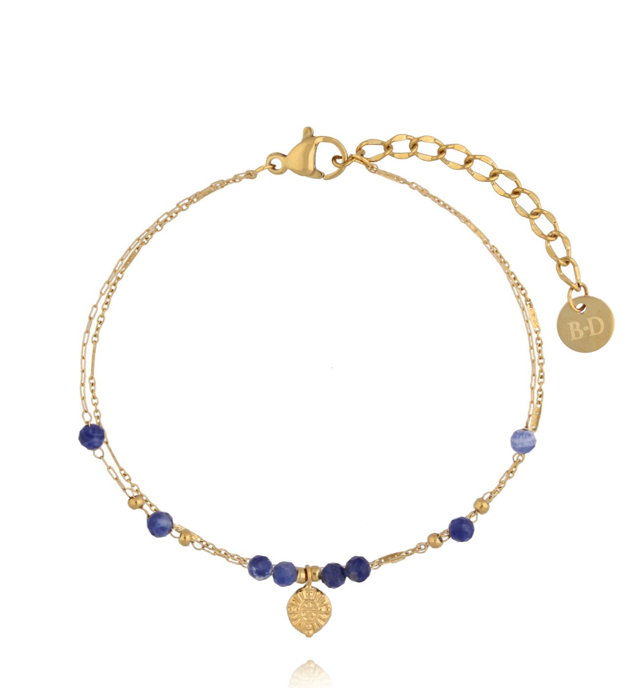 Bransoletka z lapisami i złotą zawieszką BEA0104 - By Dziubeka