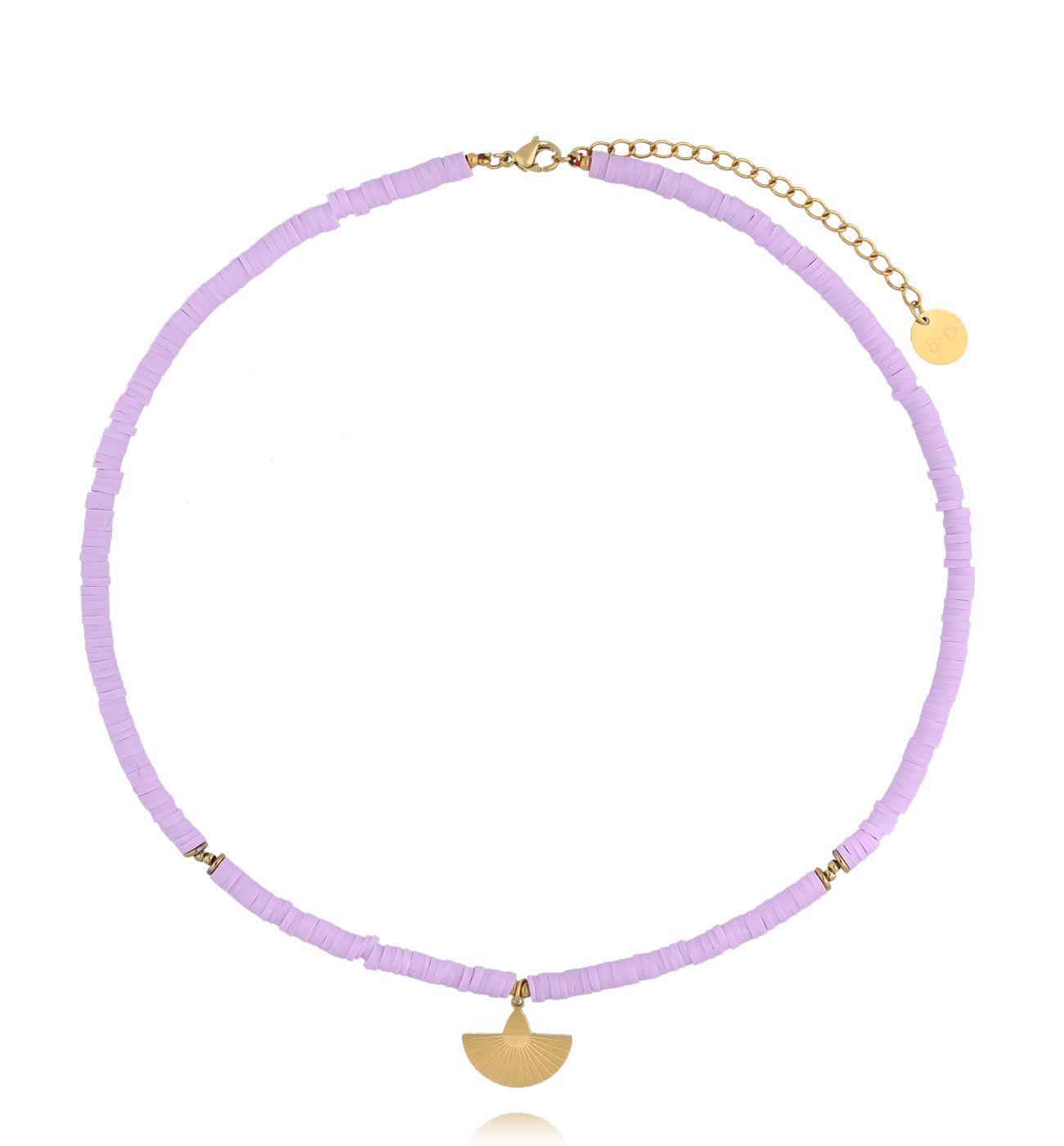 Naszyjnik z fioletowych koralików z zawieszką wachlarza NSH0123 - By Dziubeka