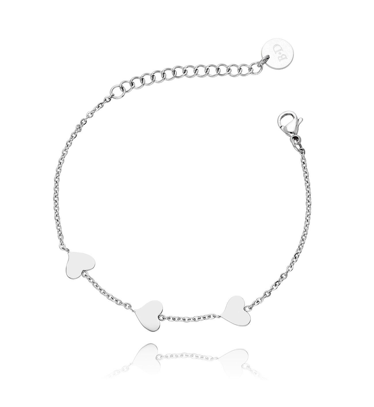 Bransoletka srebrna ze stali szlachetnej z serduszkami BSA0009