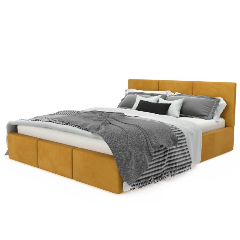 Łóżko Muralo Tapicerowane z Pojemnikiem Żółty 140x200x88 cm 1szt.