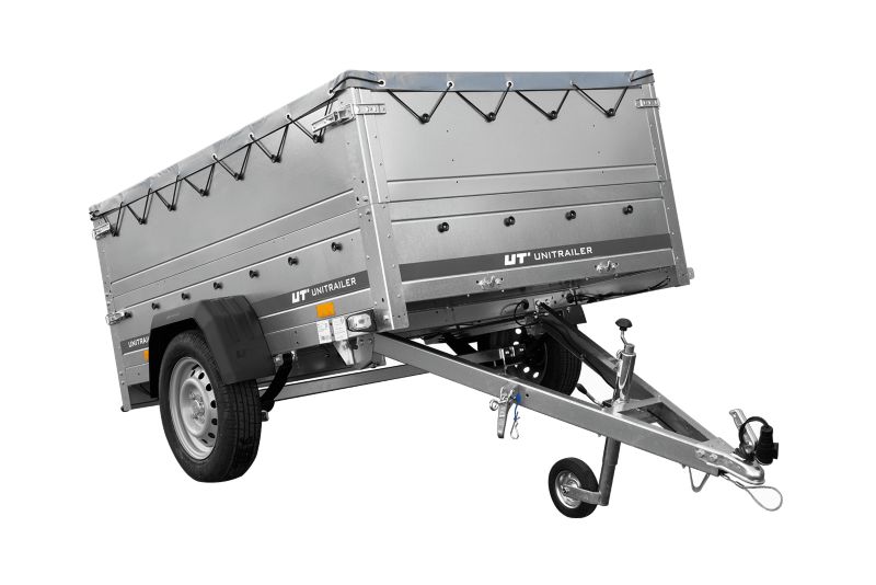 Przyczepka lekka na resorach GARDEN 201/R KIPP 200x125 Unitrailer z burtami BIS, stelażem H-0 i plandeką szarą 1 szt.