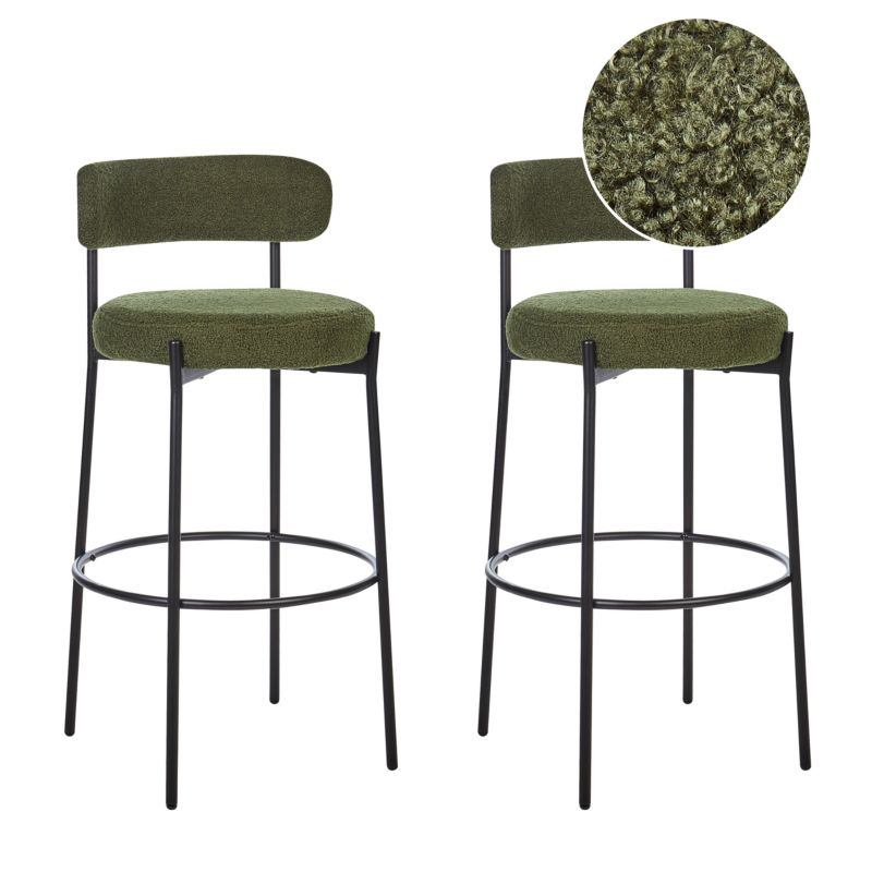 Zestaw 2 krzeseł barowych Allison Boucle Zielony 1 par.