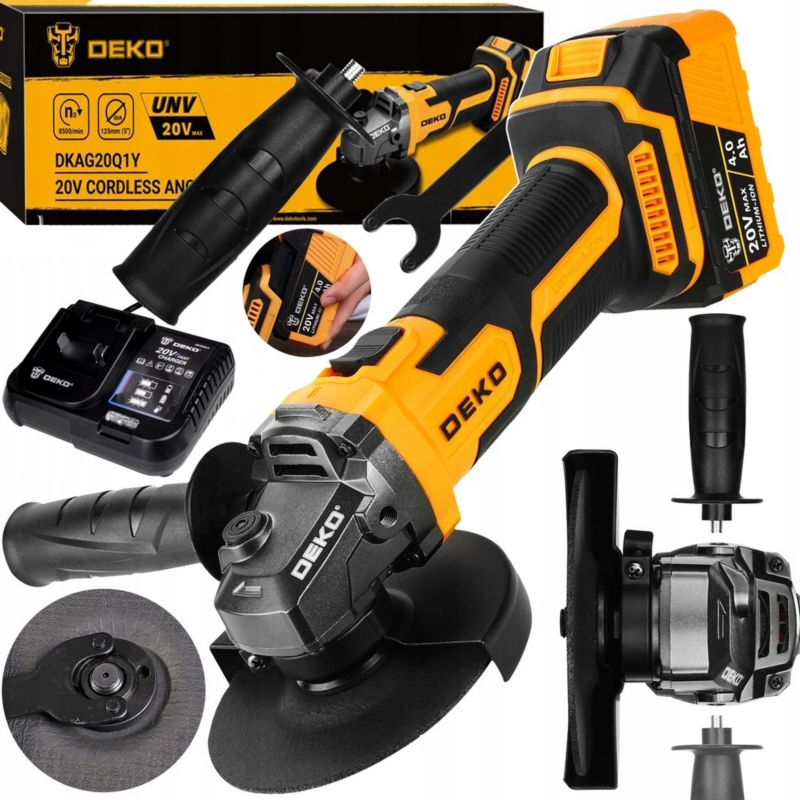 Szlifierka kątowa DEKO akumulatorowa 8500 obr./min 4 Ah 20V 1 kpl.