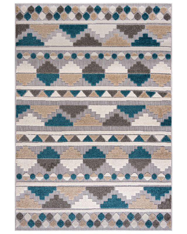 Dywan zewnętrzny/wewnętrzny etniczny Vasco Blu Mazovia 200x300cm wodoodporny na balkon, taras, grafitowy, niebieski, szary 1 szt.