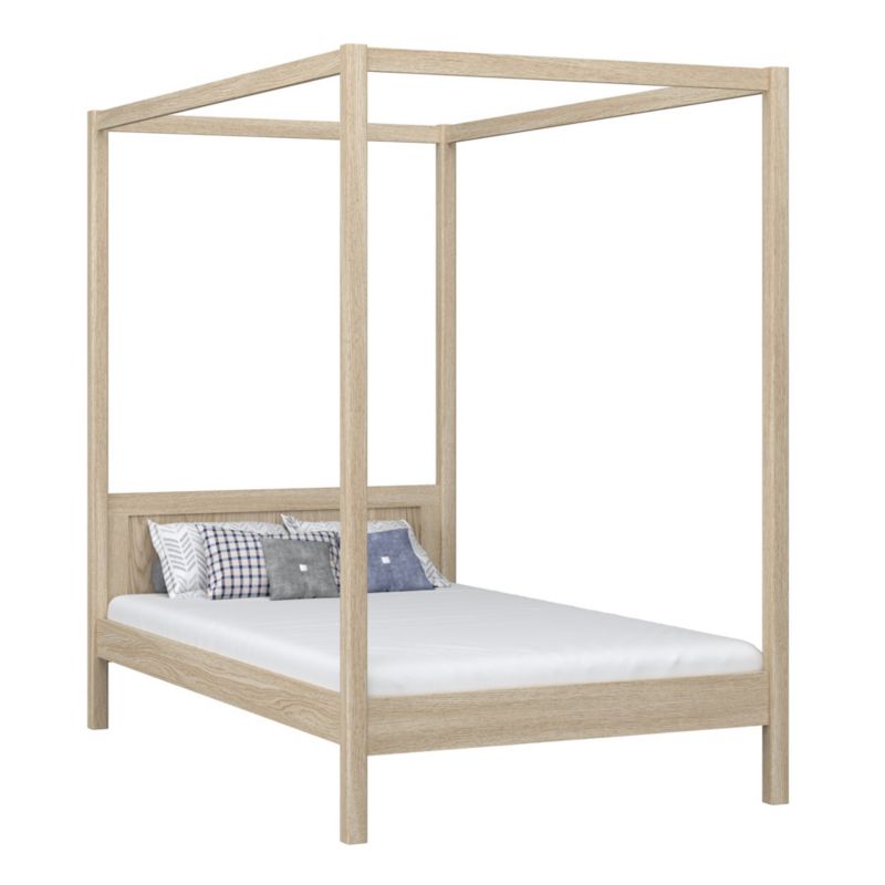 Dębowe łóżko N-WOOD pojedyncze z baldachimem N02 dąb bielony 100x200 1szt.