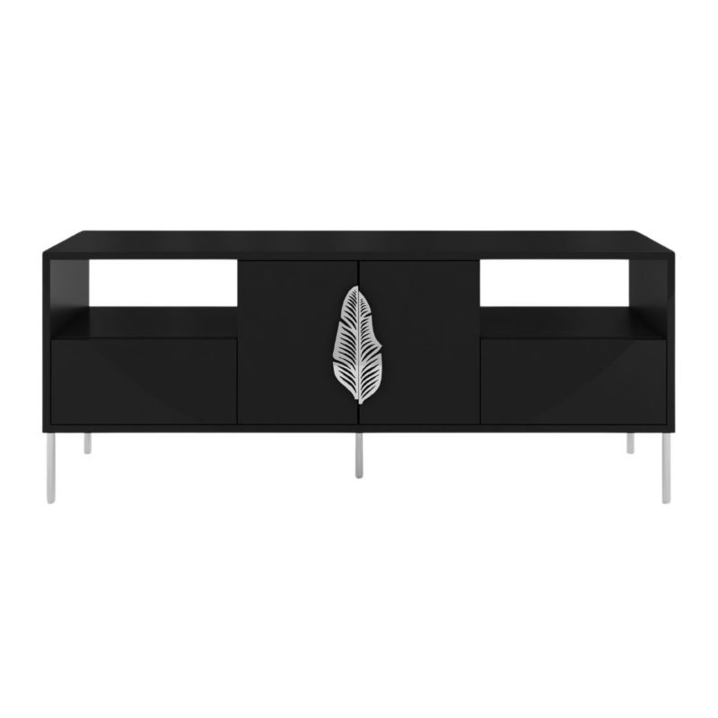 Czarna komoda RTV Skandica MERLIN ze srebrnymi dodatkami 1 szt.