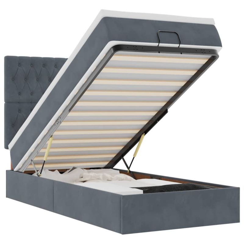 Łóżko otomana WaszeMeble z materacem 100x200 cm Ciemnoszary aksamit ze schowkiem WM-3313524 1 szt.