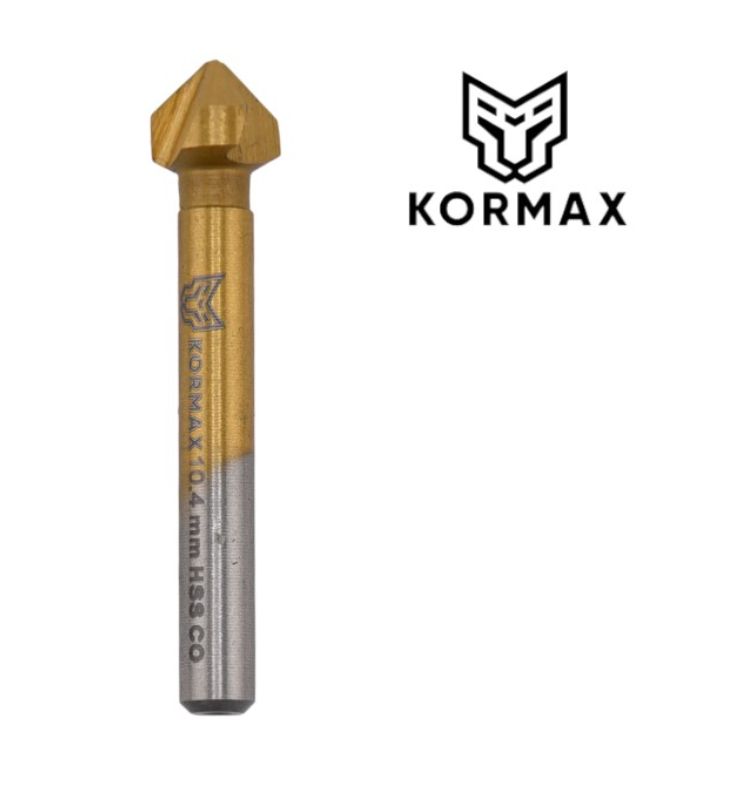 Pogłębiacz stożkowy do metalu Kormax 10,4mm 90 stopni 3-ostrza HSS Cobalt TiN (PSM104CTIN) - 1 szt.