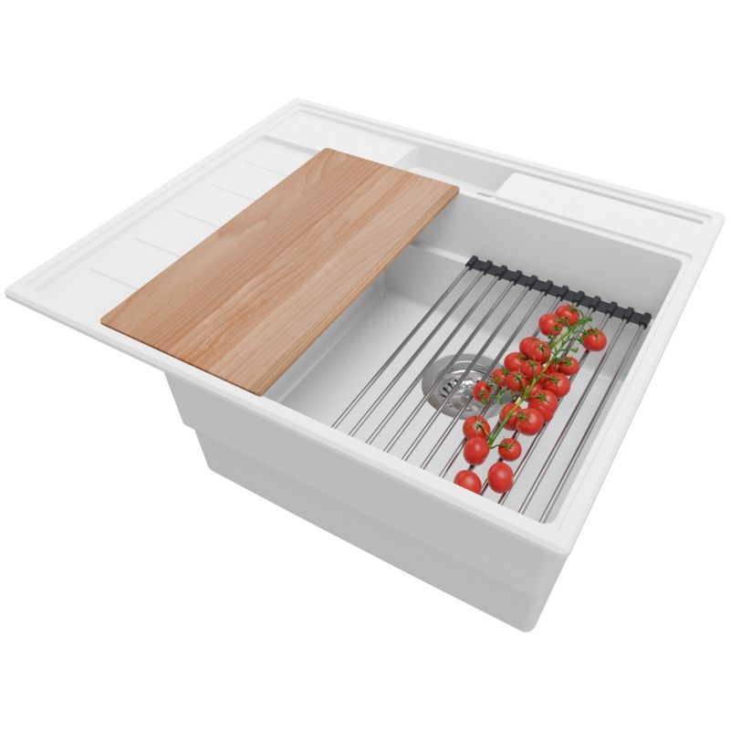 Zlewozmywak Sydney Pocket PRIMAGRAN Nablatowy 62x53cm do szafki od 45cm, Biały + Syfon + Akcesoria, S031, 1 szt.