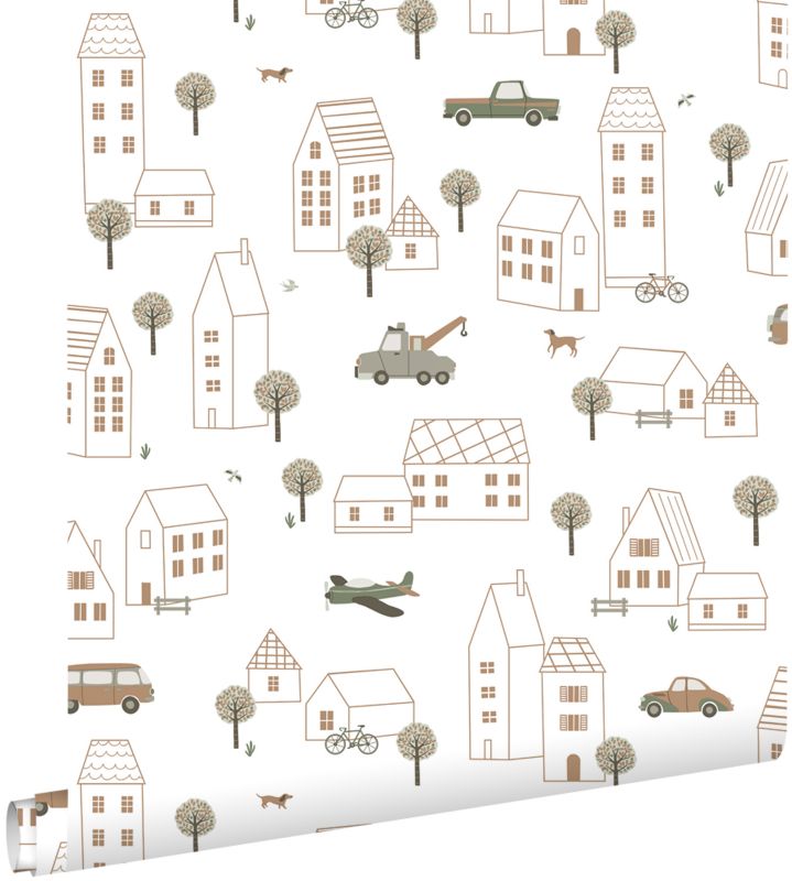 Tapeta ESTAhome pojazdy białym,brązowymIzielonym 50 x 900 cm - 1 rol.