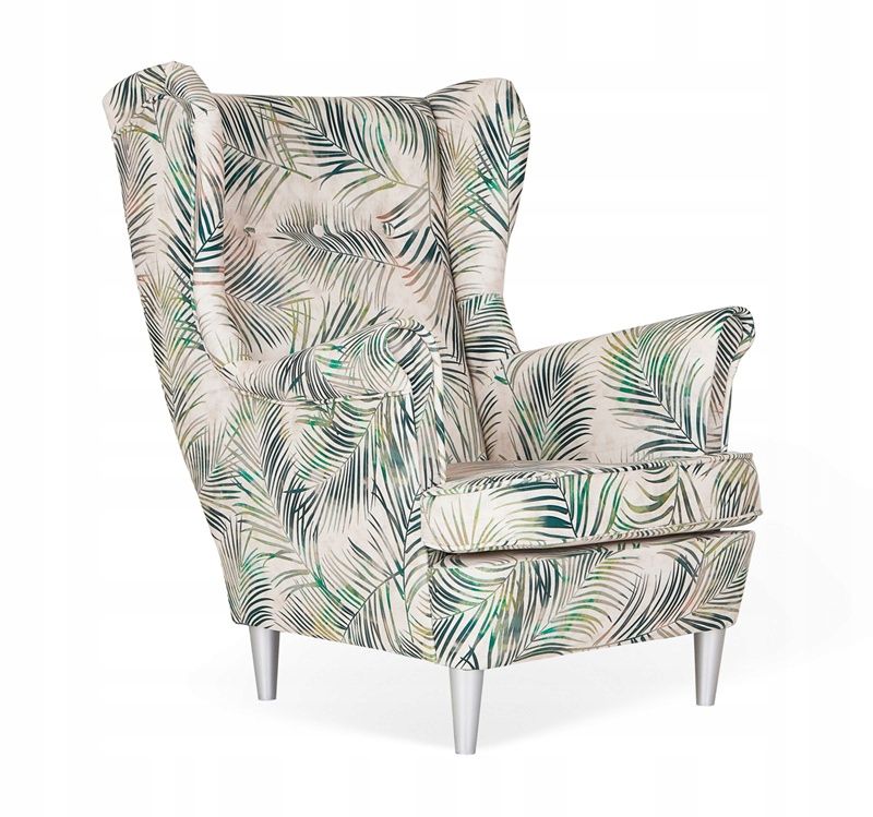 Fotel uszak do salonu Family Meble ARI PRINT beżowe liście 1szt