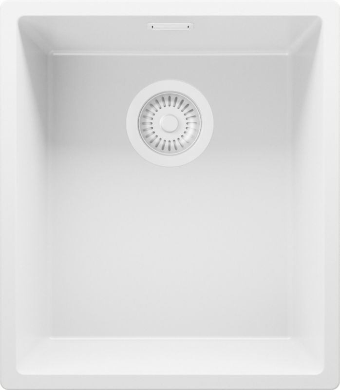Zlewozmywak podblatowy Londyn PRIMAGRAN 41x47cm do szafki od 45cm, Cały Biały + Syfon, S124, 1 szt.