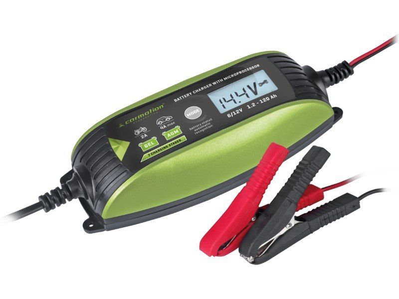 Inteligentny prostownik cyfrowy do akumulatorów, Carmotion, 6V/12V 2A/4A, 1.2-120 Ah, 1szt.