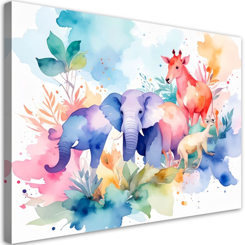 Obraz do pokoju dziecka Feeby Kolorowe Zwierzęta afrykańskie akwarela 100x70cm 1szt
