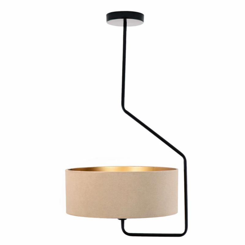 Lampa sufitowa Volta Light Factory żyrandol lampa wisząca z abażurem walec Beżowy ze złotem welur MARK 1szt.