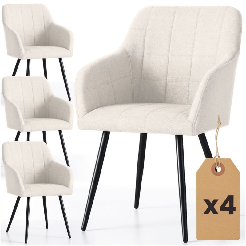 Krzesło tapicerowane z przeszyciami kwadratowymi AKORD Kremowe LUXANO Czarne nogi tkanina Lumos 4 szt.