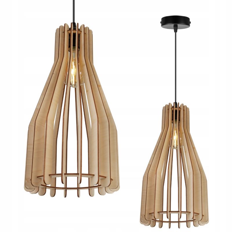 Lampa sufitowe wisząca Light Home LH Timber metal 1x E27 60W klosz drewno podłużna naturalny/czarny 1szt.