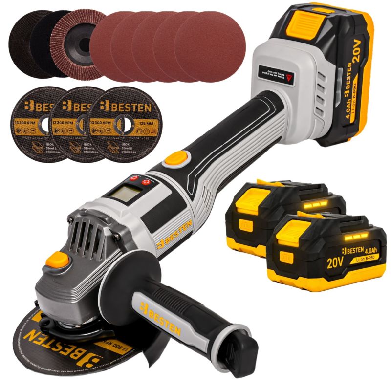 Szlifierka kątowa akumulatorowa BESTEN BE0002915 125 mm bezszczotkowa 2x4.0Ah kątówka 8000 obr/min walizka 1 szt.