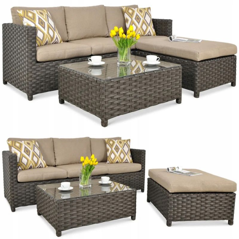 Zestaw Mebli Ogrodowych MARCO z Technorattanu Narożnik Stolik na Taras brąz 1 szt