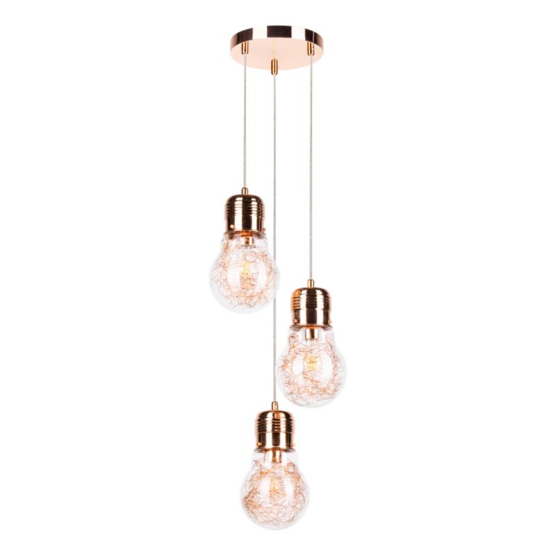 Lampa Wisząca SPOT Light 3xE27 Max.60W Kompozycja Miedzi i Transparentnego Szkła, Polski Producent, 1 szt.