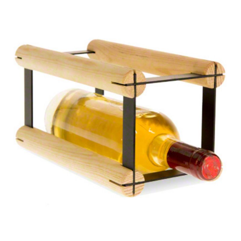 Stojak na wino MODO24 na butelki PET loftowy metalowy na 1 butelkę czarny metal drewno naturalne 1 szt.