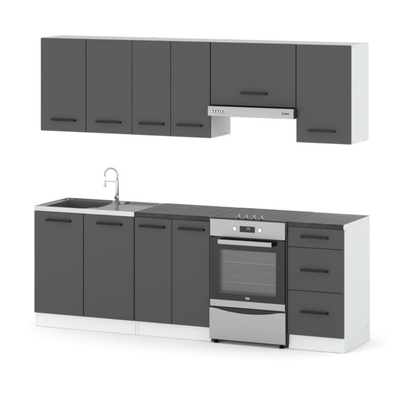 Zestaw Kuchenny Hurtownia-Mebli Z Blatem Kuchnia Mokka 240cm Biały Mat Szary Mat 240x47x145 cm 1szt.